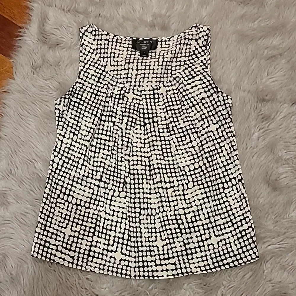 St‎ john womens black and white polka dot silk dressy tank top size 6